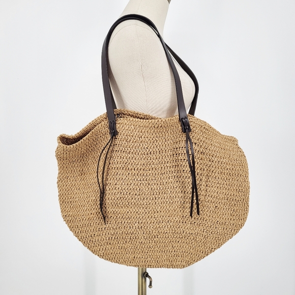 Ralph Lauren Beach Bag Woven Rattan Tote Tan Brown - Picture 7 of 7